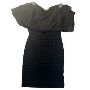 Scarlett Beaded Shoulder Chiffon Bodycon Little Black Dress 6 Mini‎ Statement
